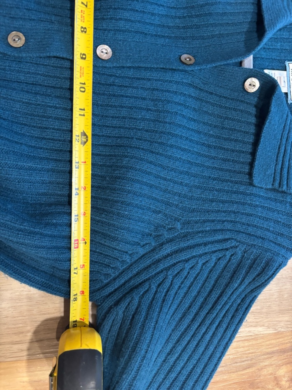 Pendleton 100% Lambswool Belted Cardigan Sweater S Teal Blue Ribbed Knit Pocket - Picture 4 of 5